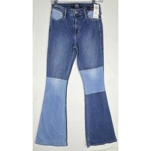 Hollister High Rise Flare Jeans Womens 27x34 Patchwork Color Block Denim NWT